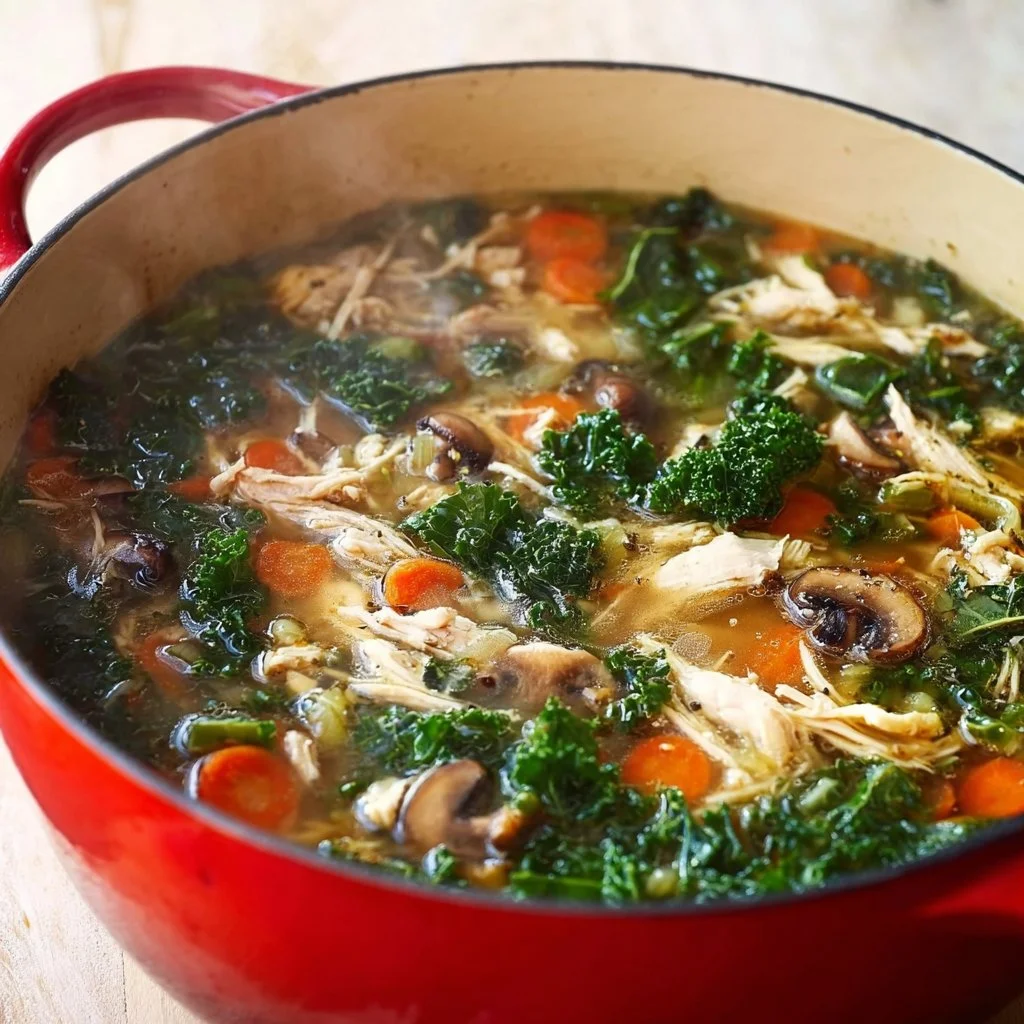 Detox Immune-Boosting Soup 22 A bowl of detox immune-boosting soup filled with colorful vegetables and herbs.