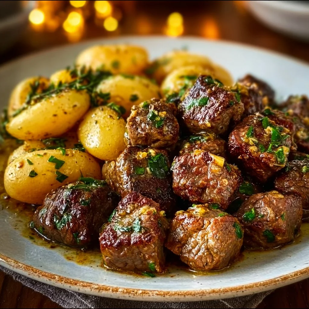 Garlic Butter Beef Bites with Potatoes