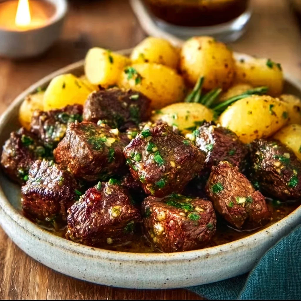 Garlic Butter Beef Bites with Potatoes