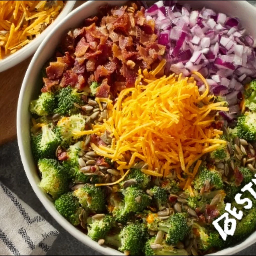 Keto Broccoli Salad Recipe 5 Keto Broccoli Salad with creamy dressing and bacon bits