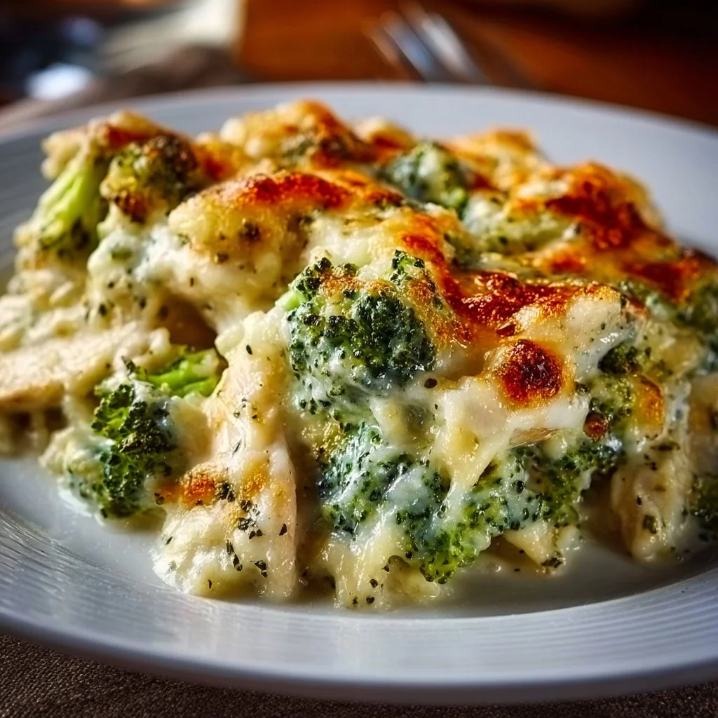 Keto Chicken Alfredo Broccoli Bake 9 Delicious Keto Chicken Alfredo Broccoli Bake with melted cheese and fresh ingredients.