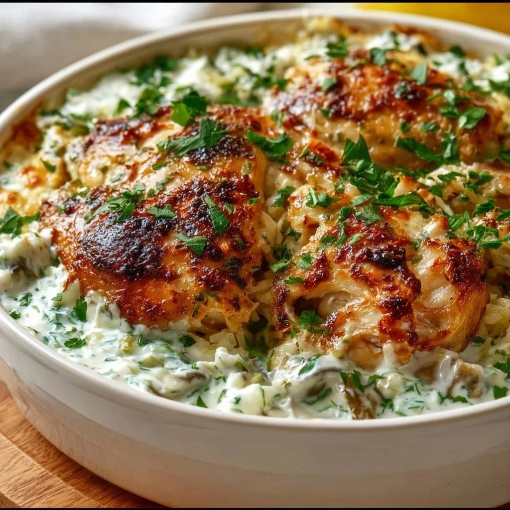 Satisfying Chicken Tzatziki Casserole for a Quick Family Meal 4 Delicious chicken tzatziki casserole served in a dish for a family meal