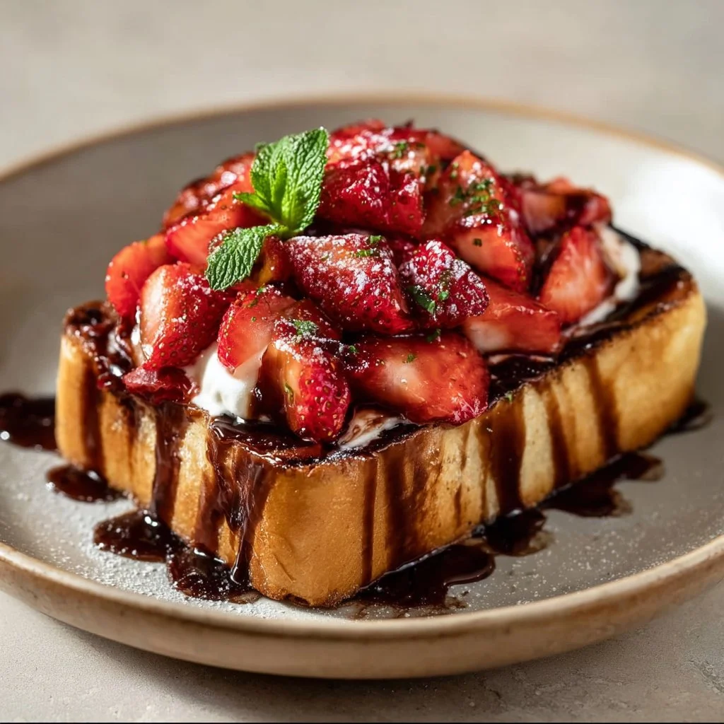 Delicious Baked Strawberries and Cream French Toast served on a plate