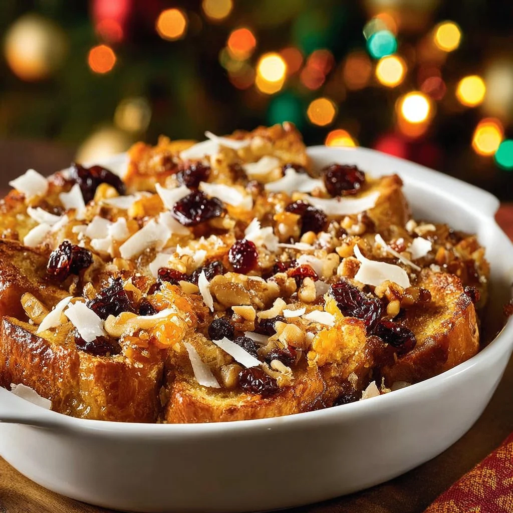 Capirotada: A Mexican Bread Pudding 5 Delicious Capirotada, a traditional Mexican bread pudding topped with fruits and nuts.