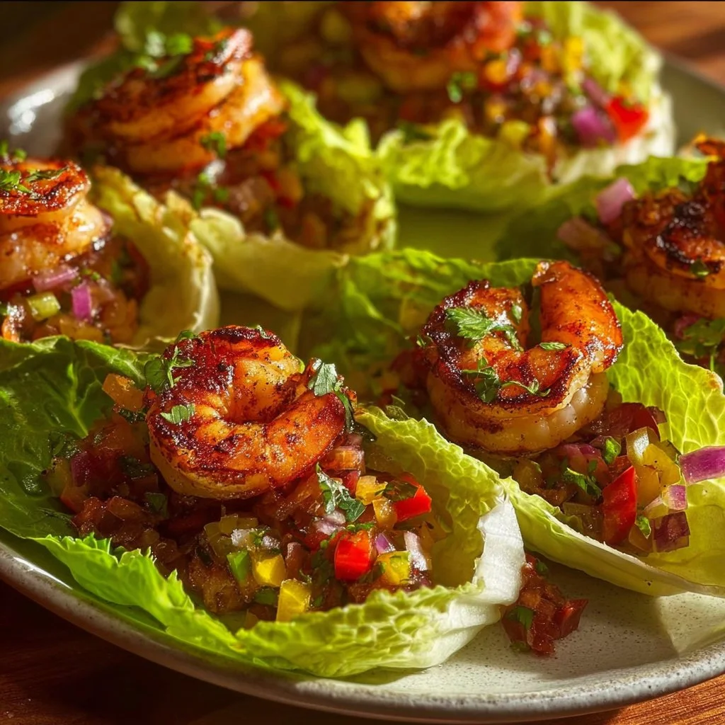 Chipotle shrimp tacos served with avocado-mango salsa in a vibrant setting