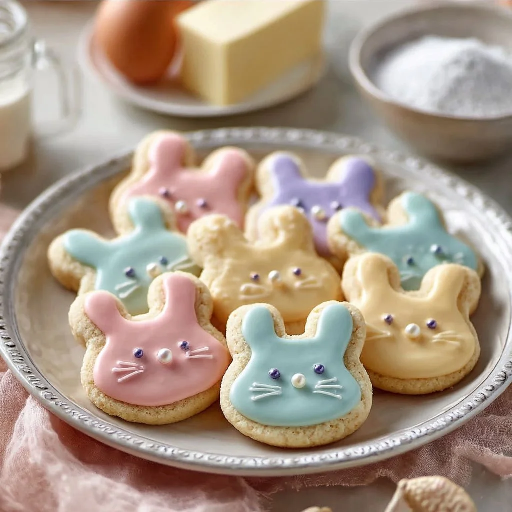 Decorative Easter Bunny Button Cookies, perfect for Easter festivities.
