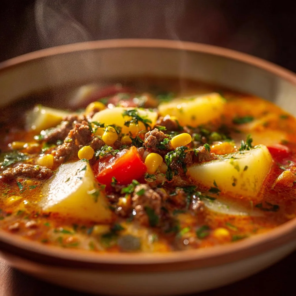Bowl of easy creamy gluten-free soup garnished with herbs