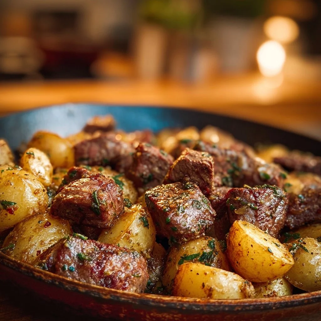 Garlic Butter Steak Bites and Potatoes