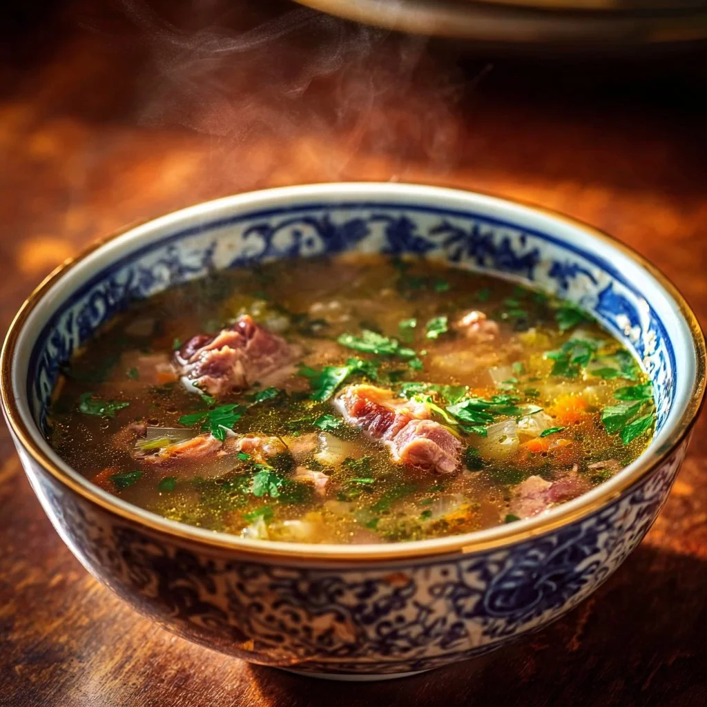 Instant Pot Leftover Hambone Soup 9 Bowl of Instant Pot leftover hambone soup with vegetables and herbs