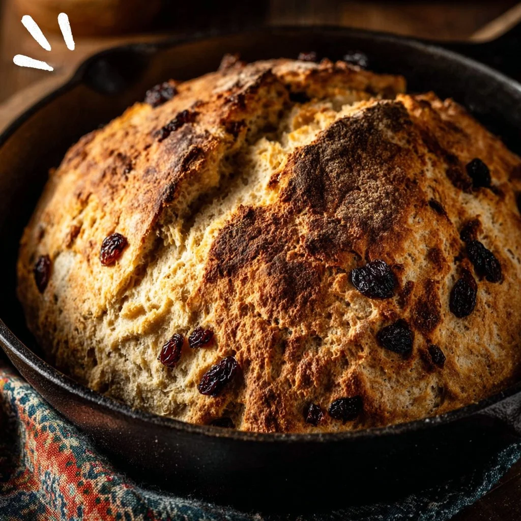 Loaf of freshly baked Irish Soda Bread on a wooden board