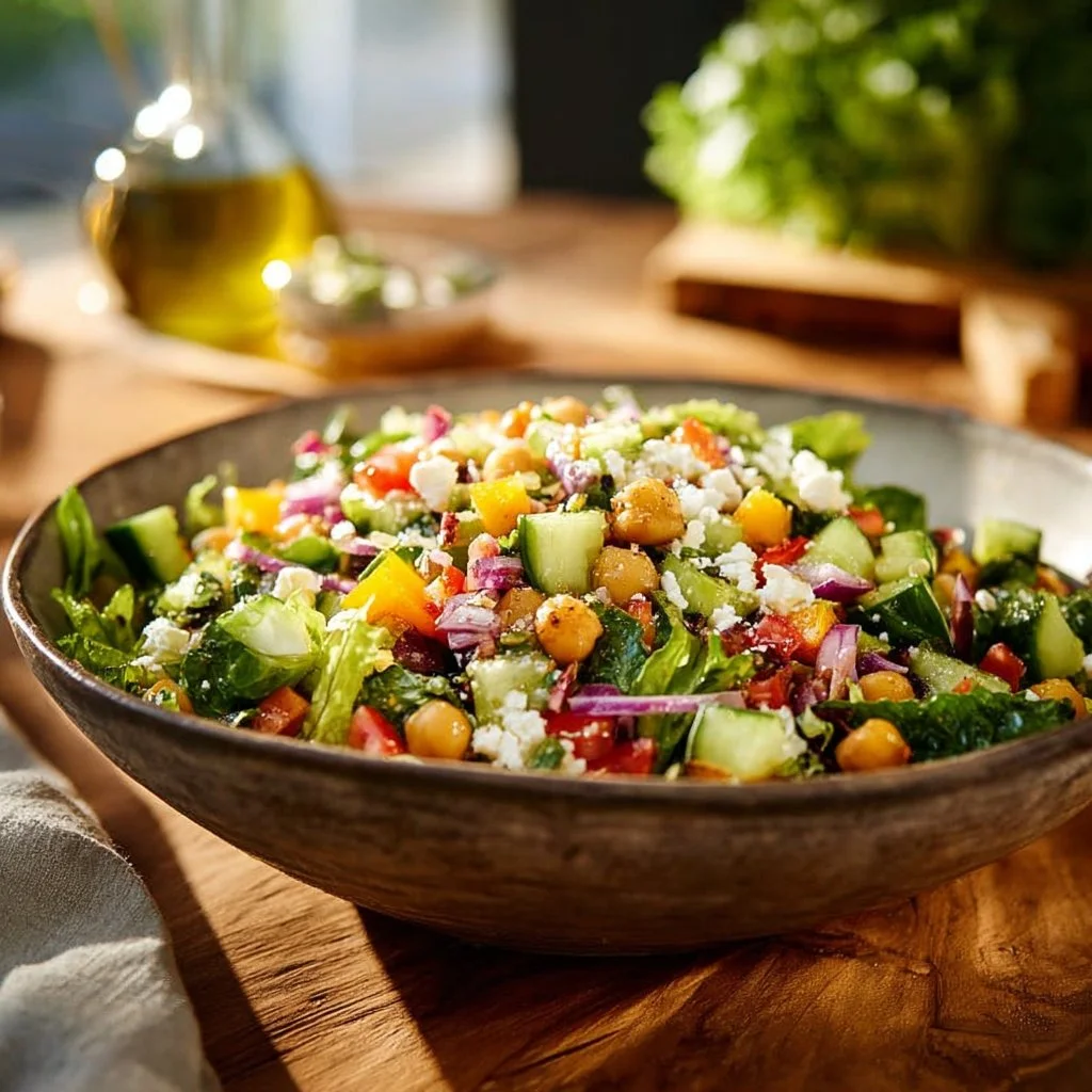 Healthy Jennifer Aniston salad with fresh ingredients and vibrant colors