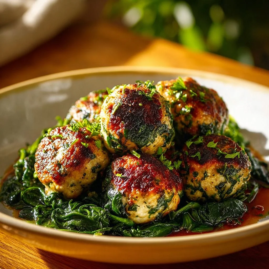 Healthy spinach garlic meatballs served with a side dish