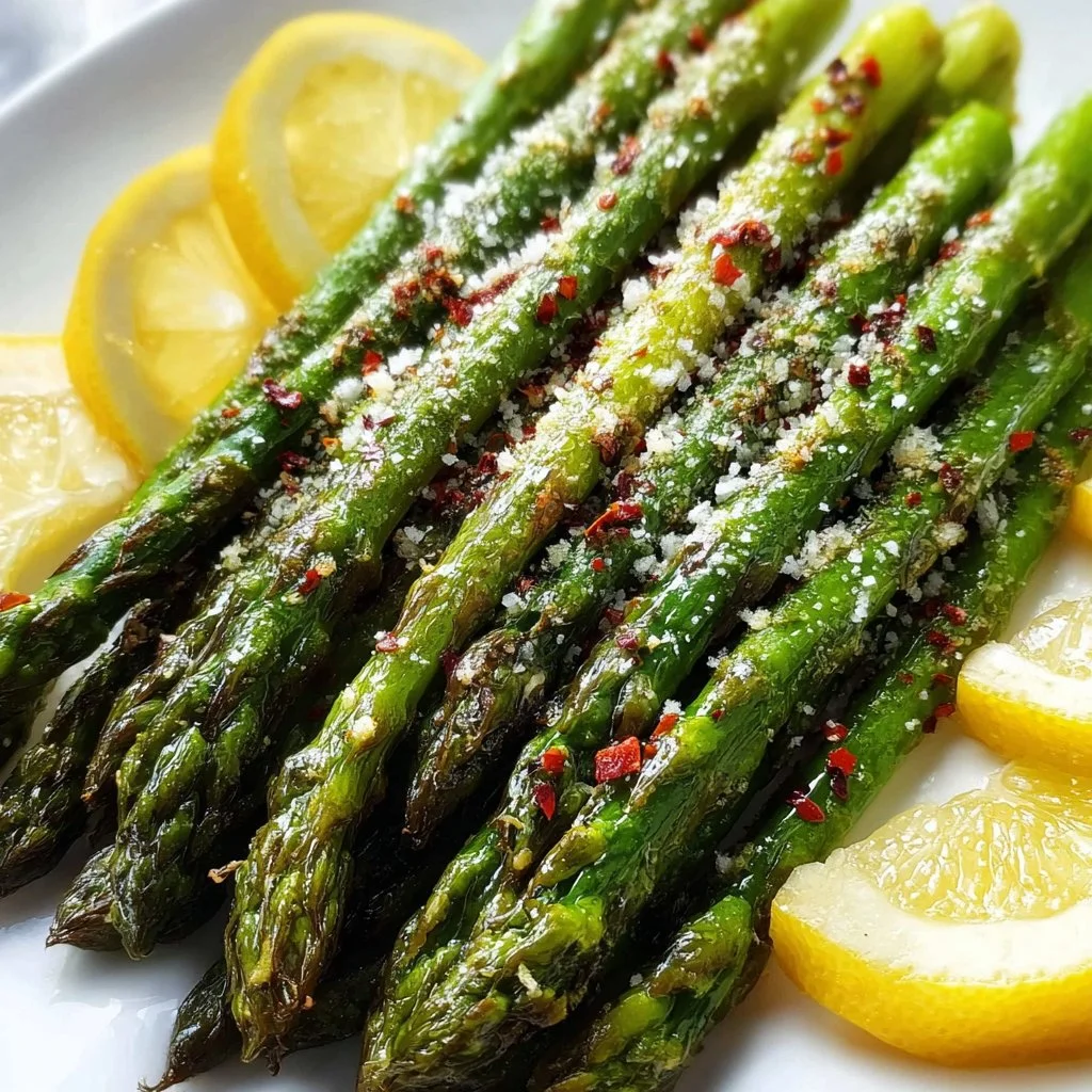 Delicious roasted asparagus topped with Parmesan cheese.