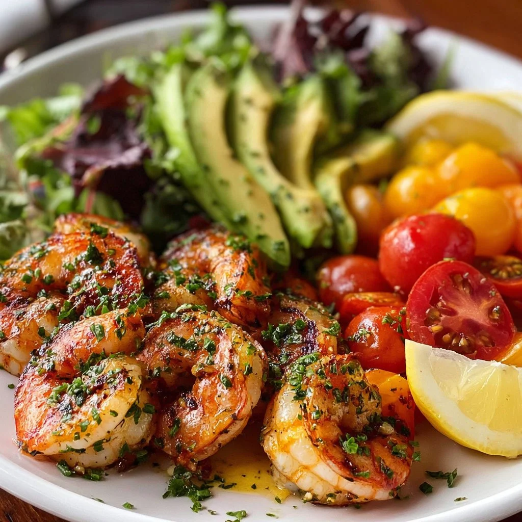 Fresh Shrimp Cobb Salad with Cilantro Lime Vinaigrette on a plate