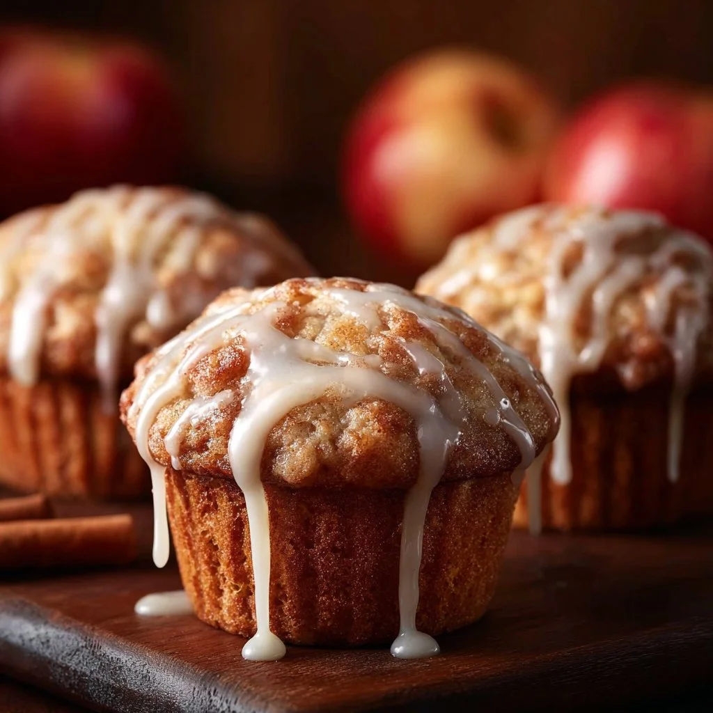 Vanilla glazed apple cinnamon muffins fresh out of the oven